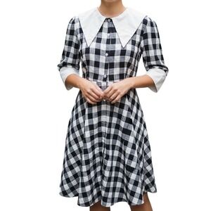 Heaven Collection‎ Gingham Academia 3/4 Sleeve Midi A Line Button Dress M